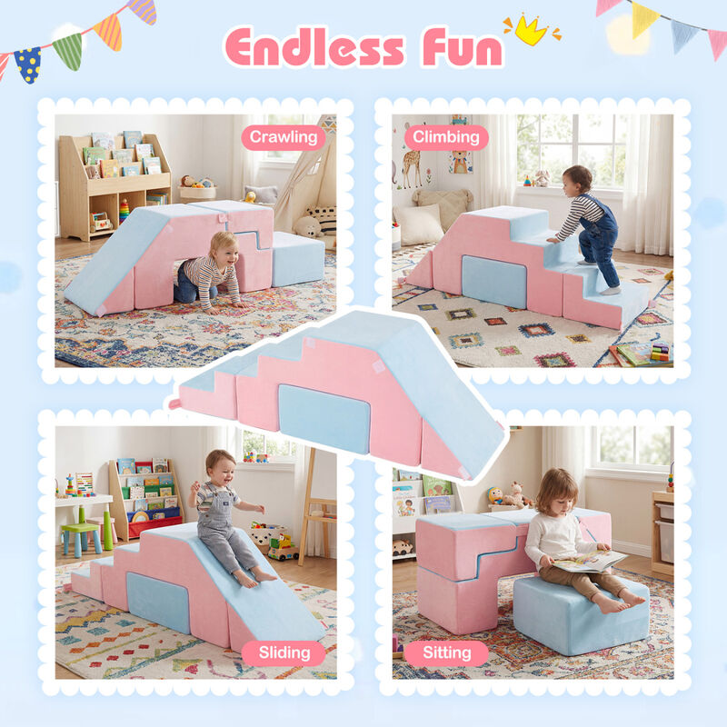 Toddler 4-in-1 Foam Climbing Set with Slide Indoor Play Blocks image number 6