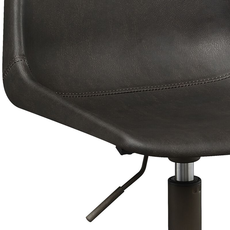 Fabric Office Chair with Curved Back and Contrast Stitching, Brown-Benzara