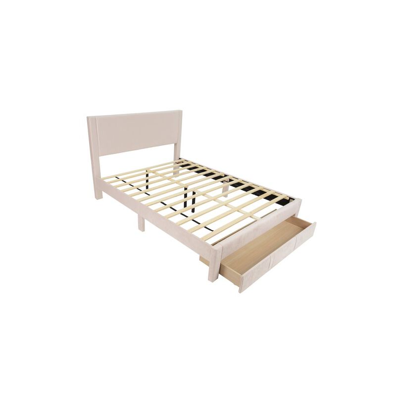 Poundex Queen Platform Bed with Underbed Storage in Light Pink