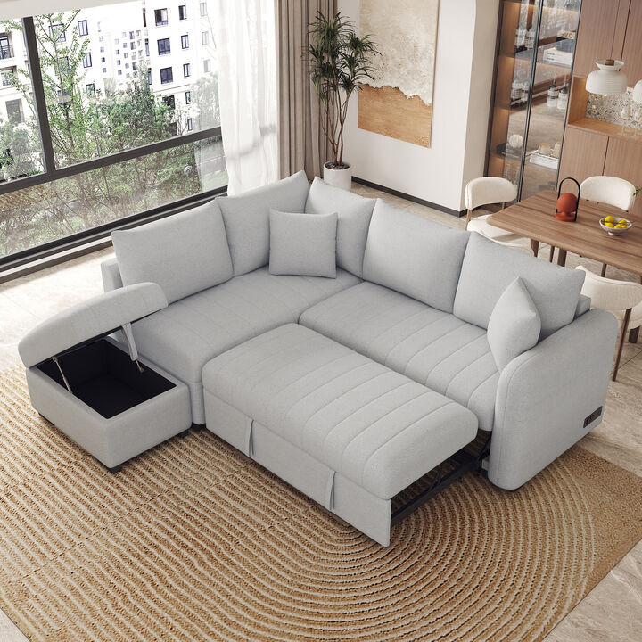Merax L-shaped Sectional Pull Out Sofa Bed Sleeper Sofa with 2 USB Ports.