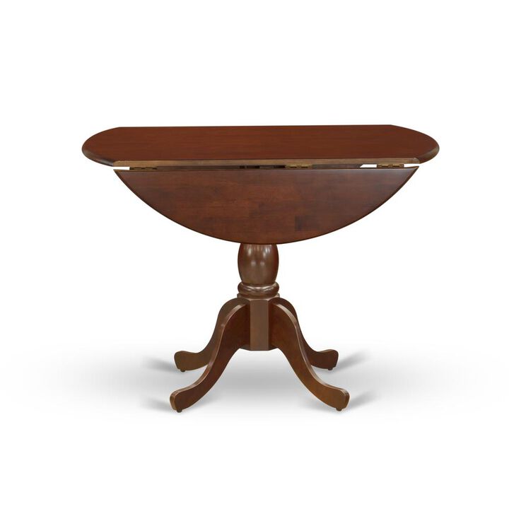 East West Furniture DMT-MAH-TP Round Table Mahogany Color Drops Leave Table Top Surface and Asian Wood Mid Century Table Pedestal Legs -Mahogany Finish