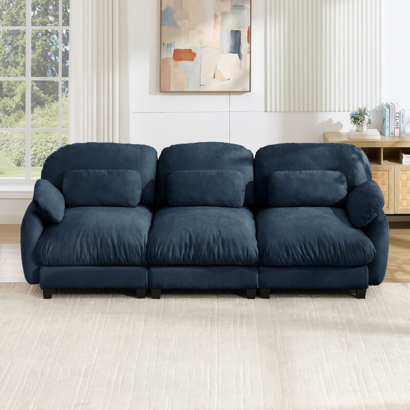 3 Seat modular cloud couch for living room, Chenille deep seat sofa with plush cushions, Modular 3 seater sofa for home image number 1