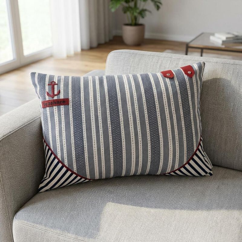 HomeRoots 14" X 20" Gray Striped Cotton Throw Pillow image number 1