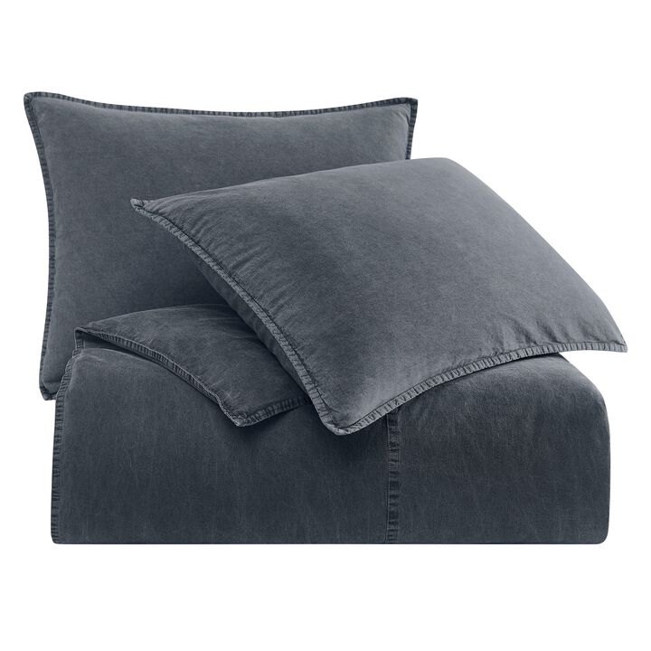 Stonewashed Charcoal Cotton Canvas King Duvet Cover Set