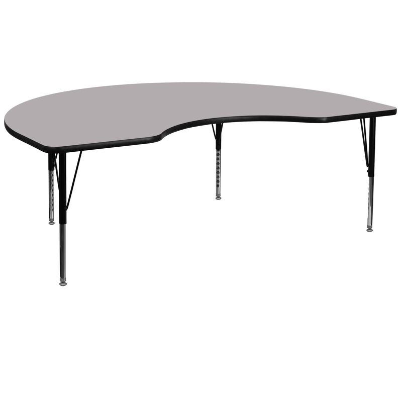 Flash Furniture 48''W x 96''L Kidney Grey Thermal Laminate Activity Table - Height Adjustable Short Legs image number 0