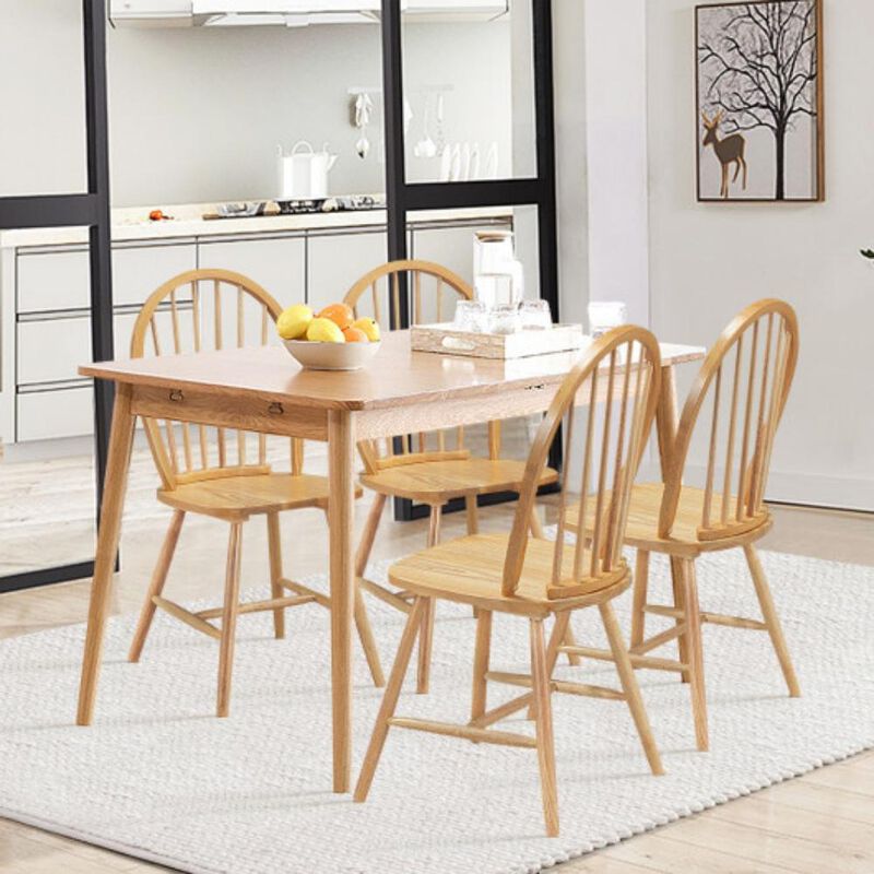 Costway Set Of 2 Vintage Windsor Spindleback Wood Dining Side Chairs | Natural Finish, Solid Wood