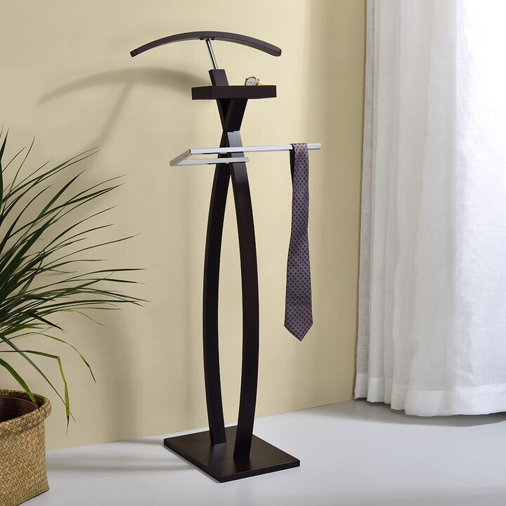 Kings Brand Furniture - Curved Suit Rack Valet Stand, Clothes Rack, Clothing Organizer, Jacket Hanger, Chrome/Walnut