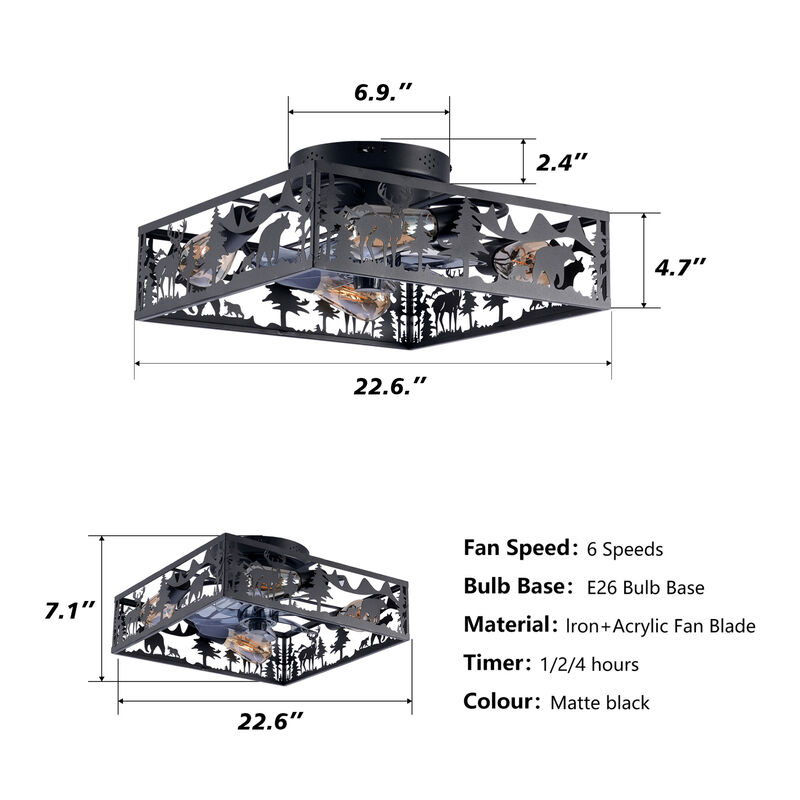 Square Flush Mount Bladeless Caged Ceiling Fan image number 2