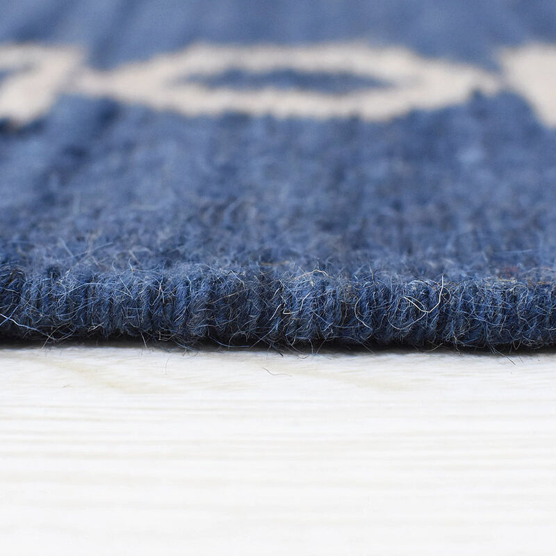 RUGSOTIC CARPETS HAND WOVEN FLAT WEAVE KILIM WOOL ECO-FRIENDLY AREA RUGS  - 4'x6', Rectangle Shape, Blue White Color, Contemporary Modern Design, Low Pile Handmade Rugs for Living Room (D00129)