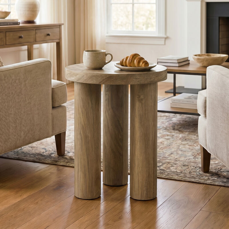 19" Round Wood Side Table with Three Pillar Leg image number 2
