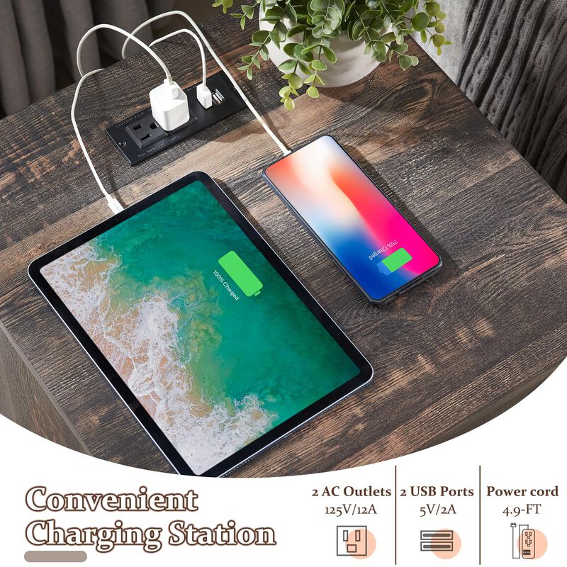 Farmhouse Nightstand with Charging Station, 2 Drawers & Open Storage image number 3