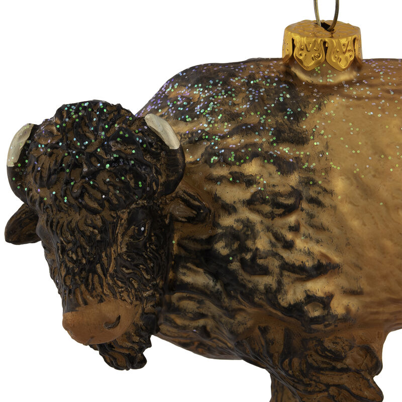 4.25" Glittered Copper Glass Buffalo Christmas Ornament image number 2