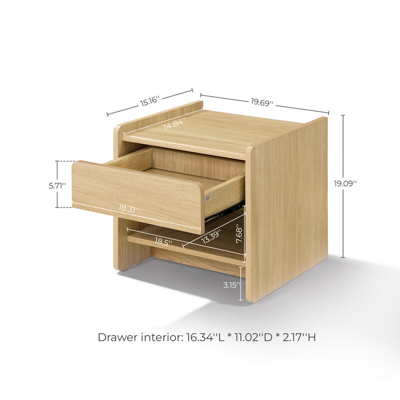 19" Hazel Oak Wood Nightstand with Drawer & Shelf image number 5