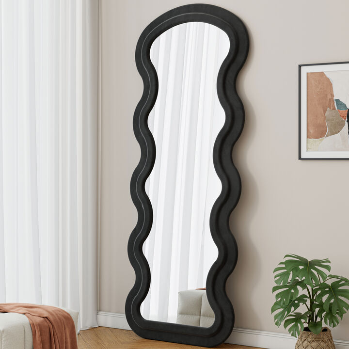 ELEMENT ACE Irregular Wavy Full Length Floor Mirror with Stand, Freestanding Hanging or Leaning Against Wall for Bedroom Living Room Dressing Room Decor