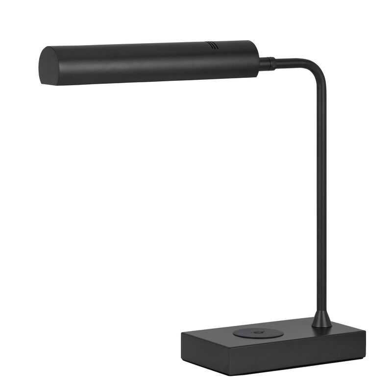 Dyna 18 Inch Integrated LED Desk Lamp, Wireless USB Port, Matte Black - Benzara
