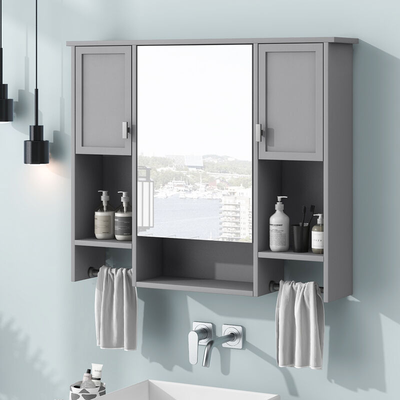 ELEMENT ACE Modern Wall Mounted Bathroom Storage Cabinet with Mirror and Towel Bar image number 5