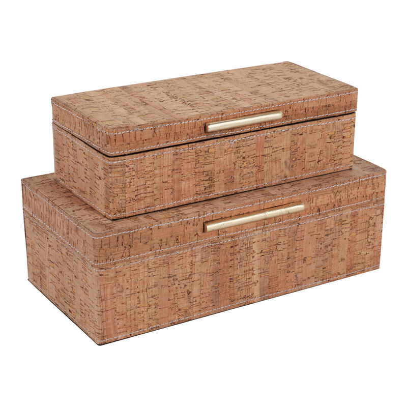 S/2 10/12" Cork Boxes W/ Hardware, Natural/gold image number 1
