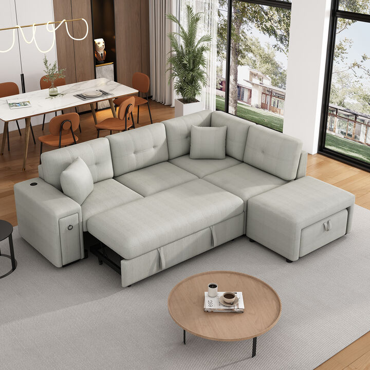 Merax Chenille Sectional Sofa with a Movable Ottoman