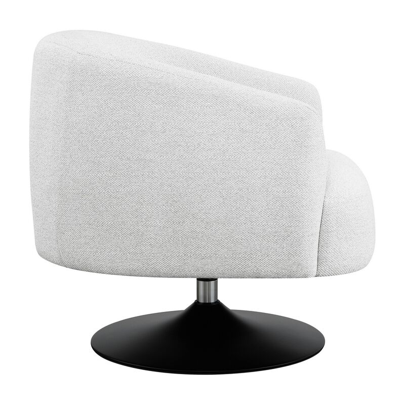 32 Inch Barrel Foam Accent Chair, Swivel Pedestal Base, Beige Boucle Fabric-Benzara