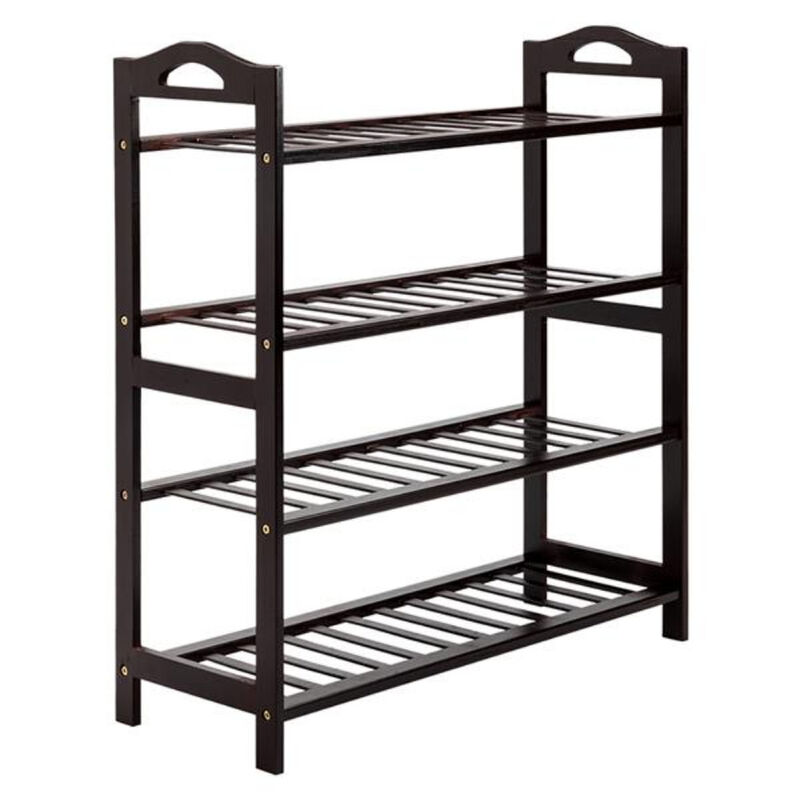 Space-Saving 4-Tier Wicker Shoe Rack with 12-Batten Design