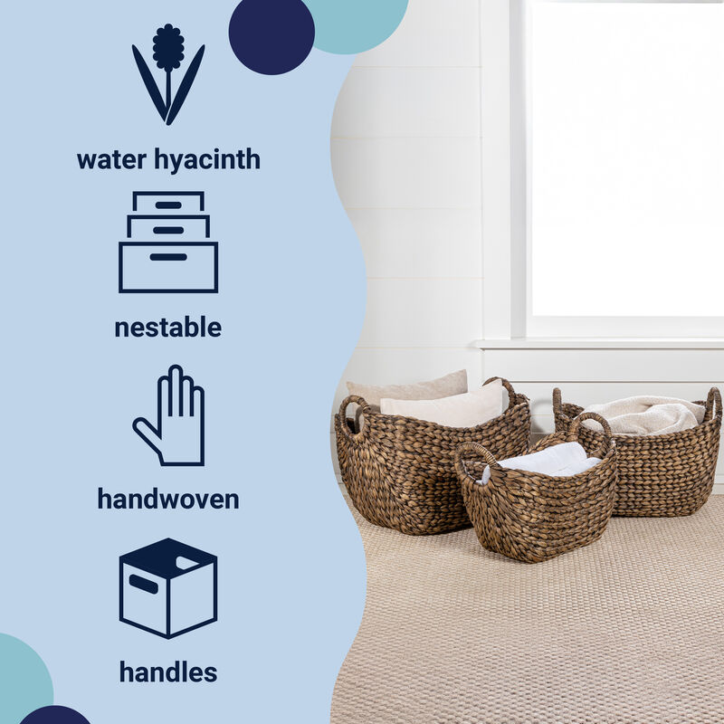 Nellie Farmhouse Classic Handwoven Hyacinth Storage Boat Baskets with Handles