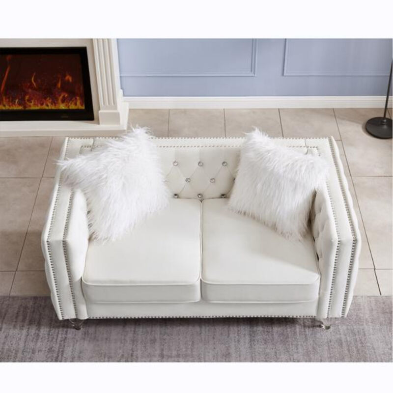 Contemporary Velvet Loveseat &ndash; Elegant 2-Seater Sofa with Crystal Button Detailing