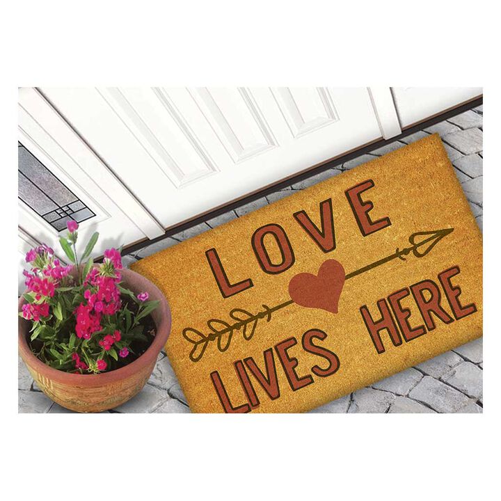 Natural Coir "Love Lives Here" Rectangular Outdoor Doormat 18" x 30"