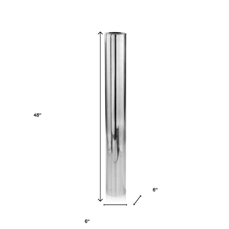 Hivvago 48 Inch Silver Cylinder Aluminum Floor Vase