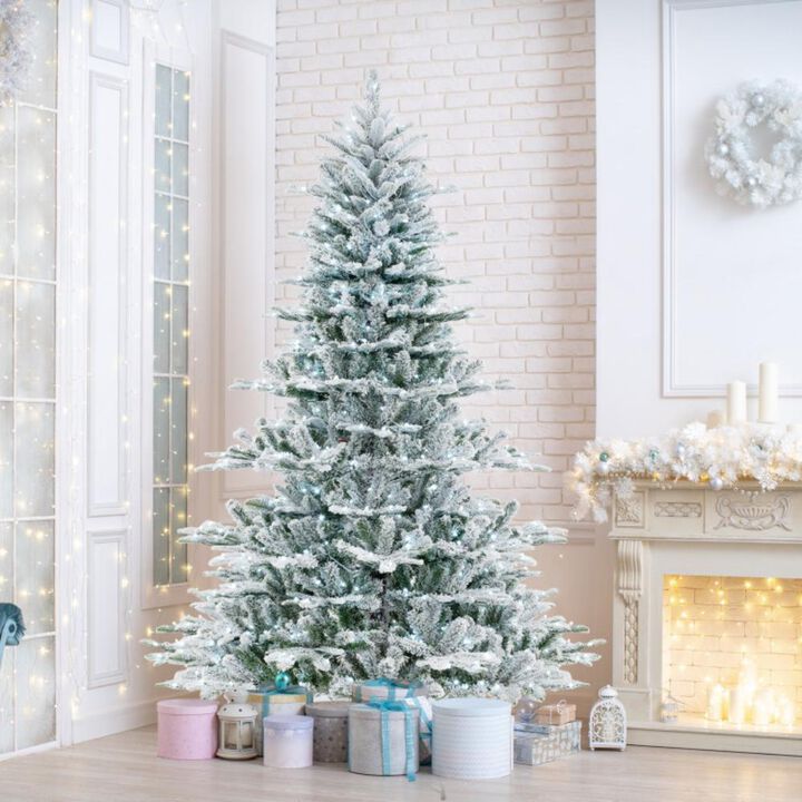 Hivvago Snow Flocked Artificial Christmas Tree with Cool White LED Lights