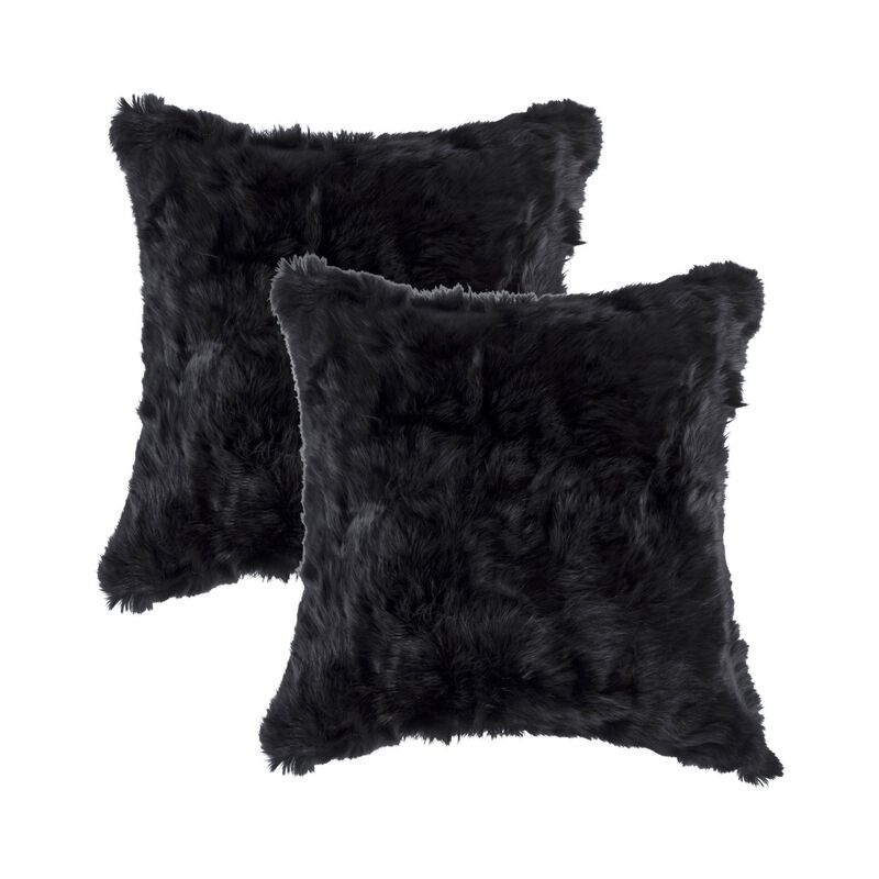 Homezia Set Of Two 18" X 18" Black Rabbit Natural Fur Animal Print Throw Pillows image number 1