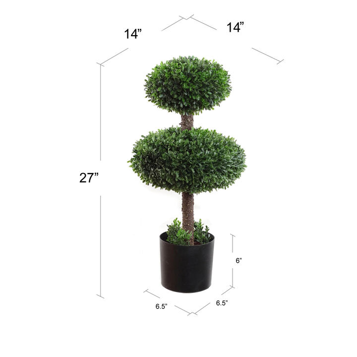 27" Double Ball Artificial Boxwood Topiary - UV-Resistant, Lifelike Decor - Indoor/Outdoor Accent for Home & Garden - Easy Maintenance, Elegant Design - Transform Your Space with Evergreen Beaut