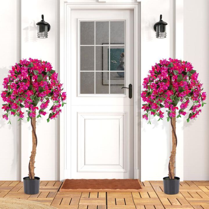 Hivvago Set of 2 4.5 Feet Artificial Azalea Tree with Cement Pot
