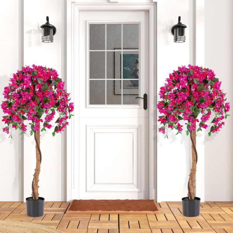 Hivvago Set of 2 4.5 Feet Artificial Azalea Tree with Cement Pot