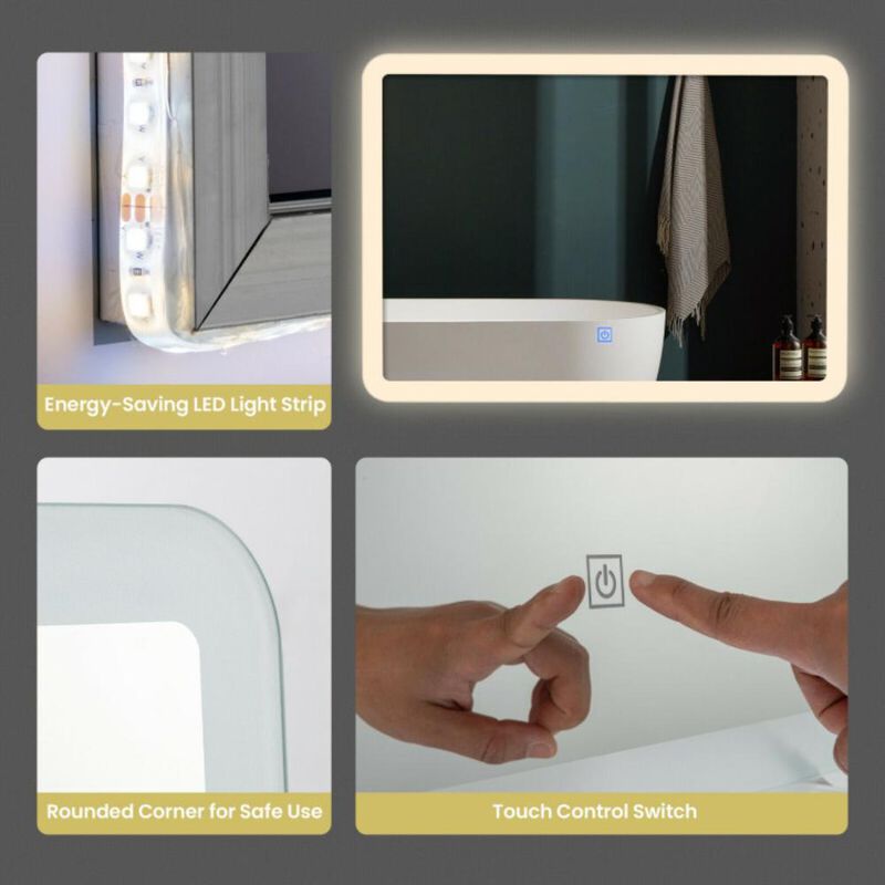 Hivvago LED Wall-mounted Bathroom Rounded Arc Corner Mirror with Touch
