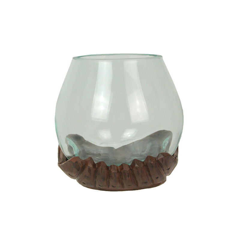 Blown Molten Glass and Carved Wood Hands Decorative Bowl image number 1