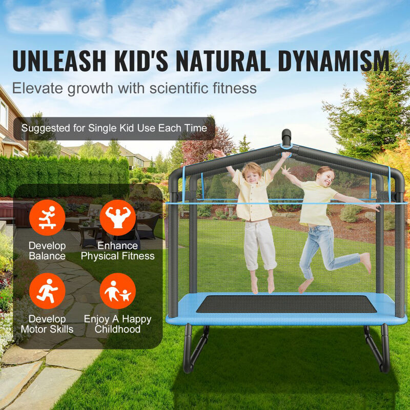 Mini Kids Trampoline with Enclosure Net, Gym Bar and Swing Hammock, Birthday Gift for Toddlers-Black image number 8