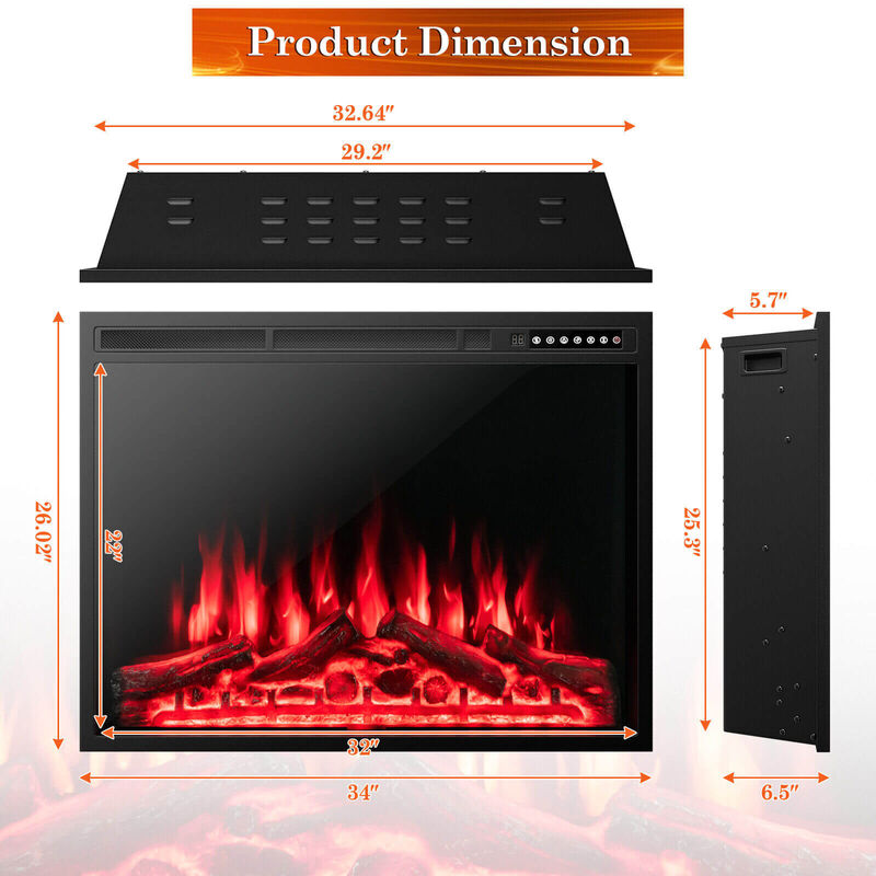 Electric Fireplace Recessed with Adjustable Flames