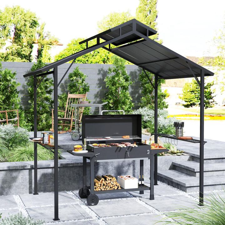 Hivvago 8x5 Metal Roof Grill Gazebo with Storage Shelves