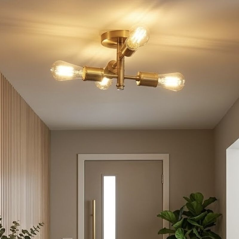 ELEMENT ACE Retro Four-Light Semi Flush Mount Ceiling Pendant Fixture Suitable for Hallway Kitchen Bedroom Living Room Indoor Home Lighting 11"W &times; 6.5"H image number 6
