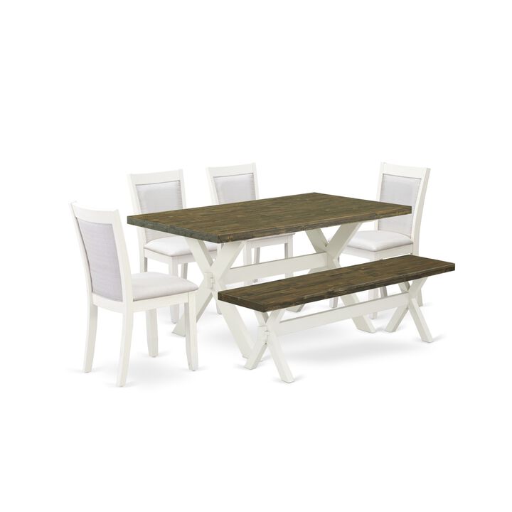 East West Furniture X076MZ001-6 6Pc Dinette Set - Rectangular Table , 4 Parson Chairs and a Bench - Multi-Color Color