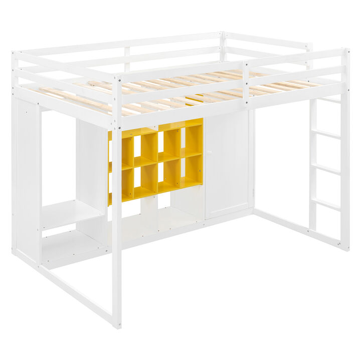 Merax Full Size Stylish Multi-Storage Loft Bed with Reversible Staircase