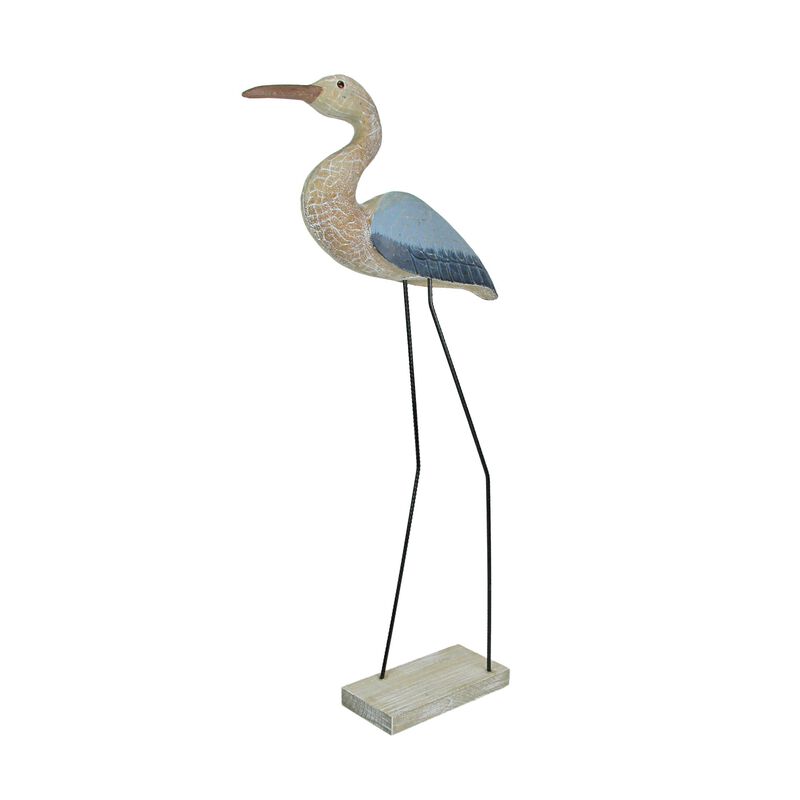 29 Inch Hand Carved Wood Blue Heron Bird Statue Home Coastal Decor Sculpture Art image number 0