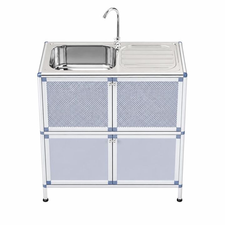ELEMENT ACE Freestanding Stainless Steel Utility Sink with Enclosed Storage Cabinet for Laundry Room Garage Workshop and Outdoor Use