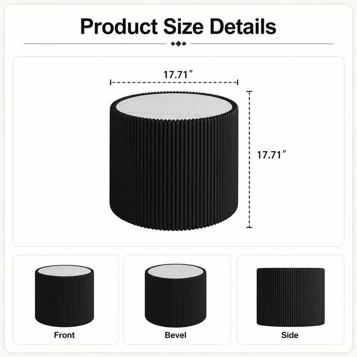 GOODSILO Round Cylinder Sintered Stone Top Modern Coffee Table with Unique Gold Pattern for Living Room and Multi-space Use