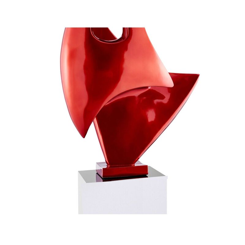 Sail Floor Sculpture Metallic Red with Black Stand Resin Handmade 70" Tall
