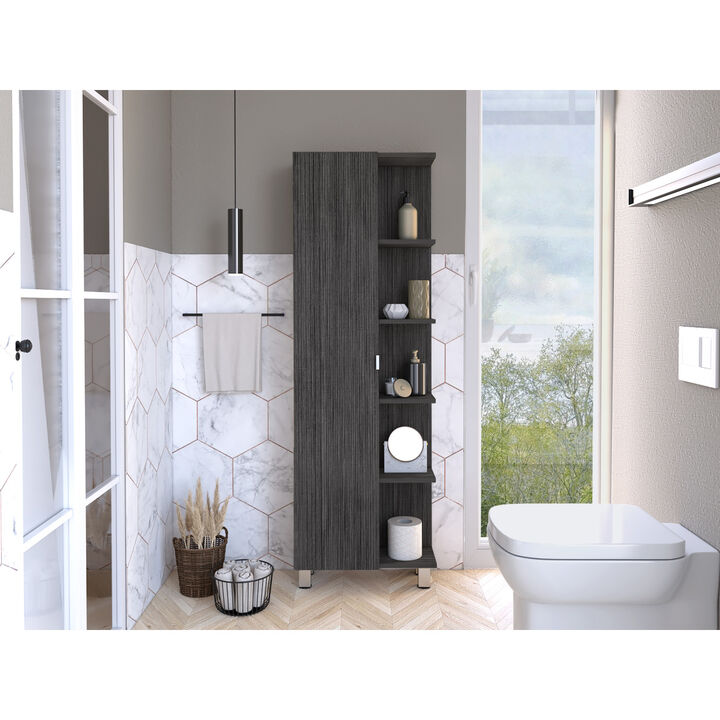 Urano Mirror Linen Cabinet, Four Interior Shelves, Five External Shelves -Smokey Oak