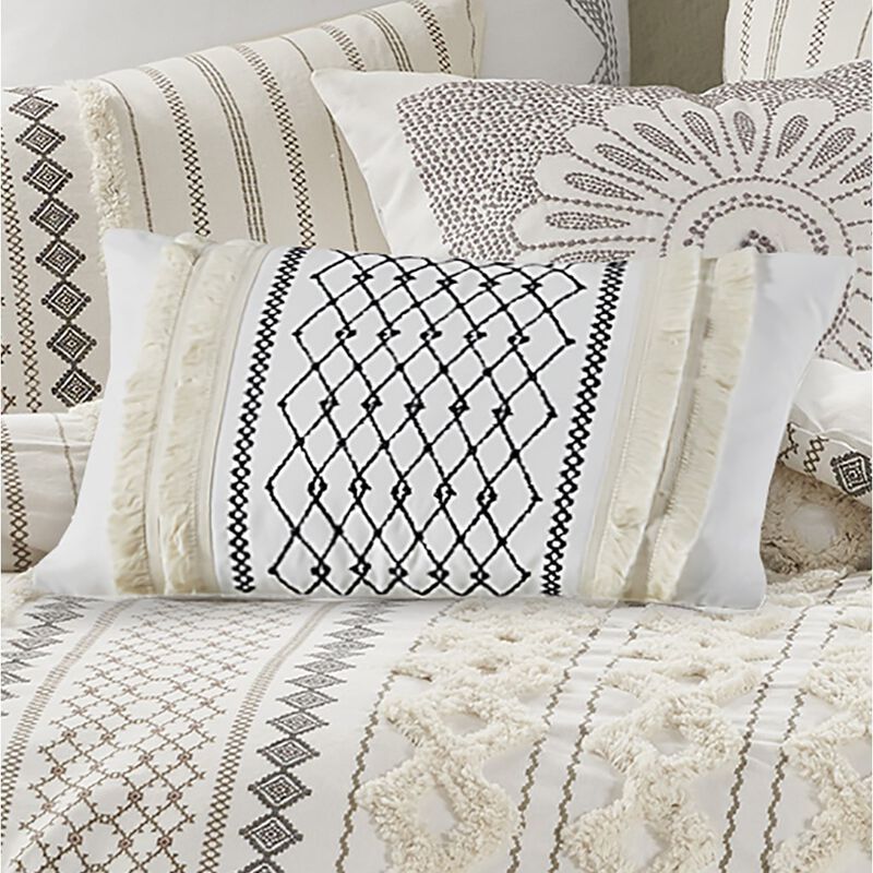 Gracie Mills Katelyn Geometric Embroidered Cotton Oblong Pillow with Tassels