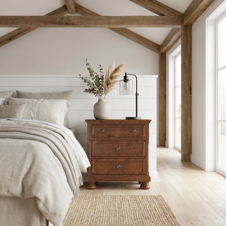 Cherry Nightstand with Storage Drawer and Smooth Finish