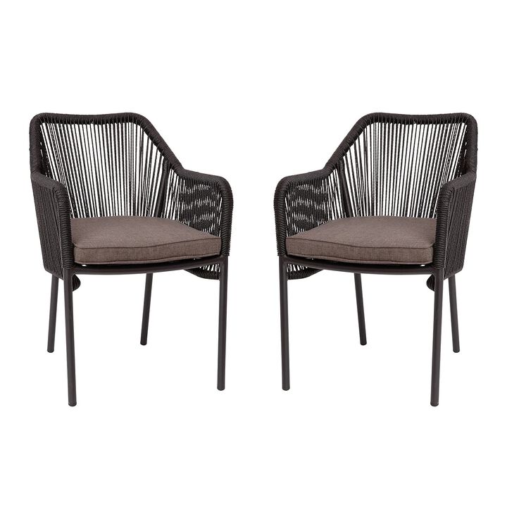Flash Furniture Kallie Set of 2 Indoor/Outdoor Stacking Club Chairs with Arms - UV Resistant Woven Black Seat & Back - Gray Zippered Cushions - Black Aluminum Frame