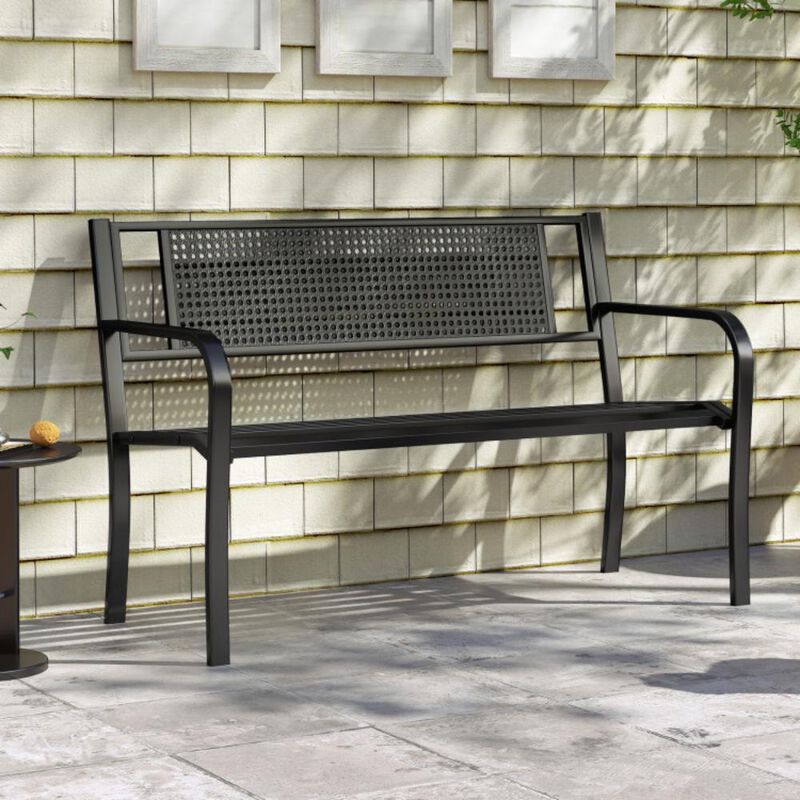 Hivvago 50 Inches Garden Bench with Patterned Backrest and Curved Armrests